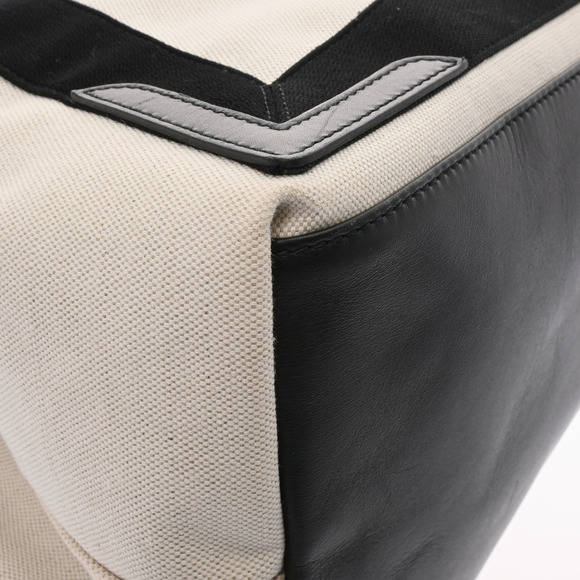 BALENCIAGA Navy Blue Cabas Beige Black Canvas Leather Handbag - Picture 8 of 9